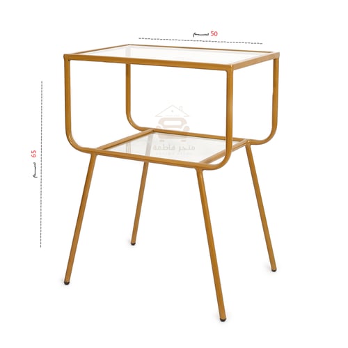 طاولة جانبية دورين قواعد حديد لون ذهبي وسطح زجاج ش...