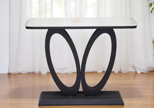 طاولة مدخل سطح بديل رخام وقاعد معدن اسود مطفي