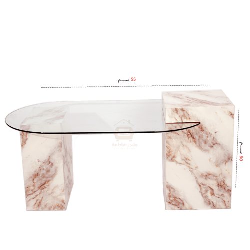 طاولة تقديم بديل رخام لون ابيض مع وردي مع زجاج شفا...