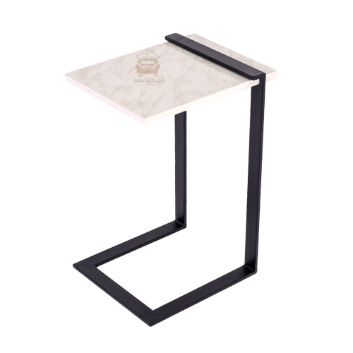 طاولة خدمة مربعه لون اسود وسطح خشب ابيض رخامي