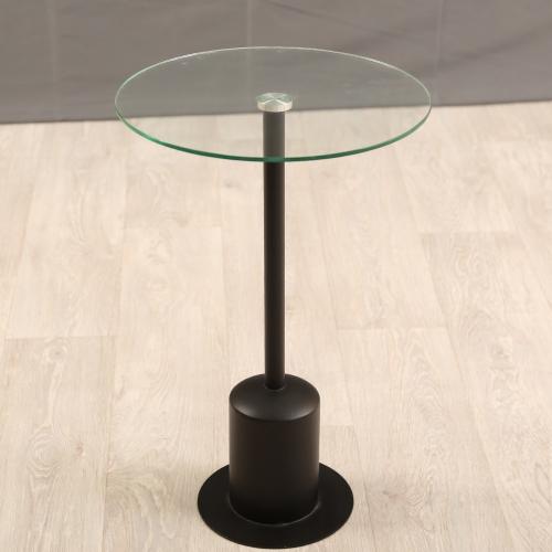 طاولة خدمة دائري لون اسود سطح زجاج شفاف بتصميم عصر...