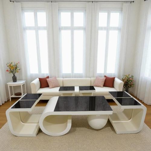 طقم طاولة سطح زجاج قاعده خشب لون اوف وايت