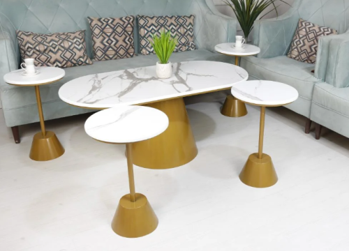 طاولة تقديم السطح خشب شبية الرخام والقاعدة حديد لو...