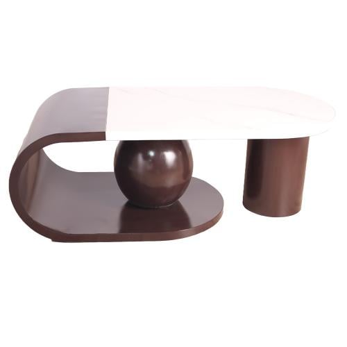 طاولة قهوة معدن لون بني وبديل رخام لون ابيض