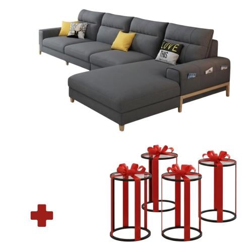 كنب رمادي بطول 300 سم مع هدية 4 طاولات خدمة