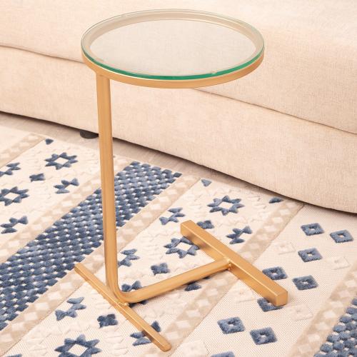 طاولة خدمة لون ذهبي سطح زجاج شفاف