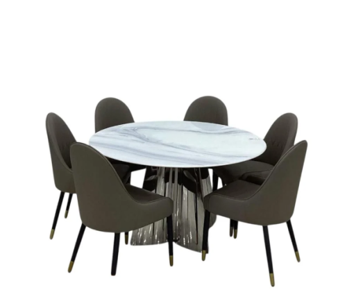 طاولة طعام رخام دائري 6 كرسي