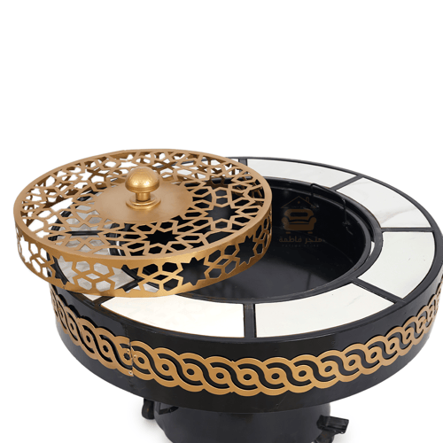 منقل دائري قاعدة حديد لون اسود وديكور قص ليزر لون...