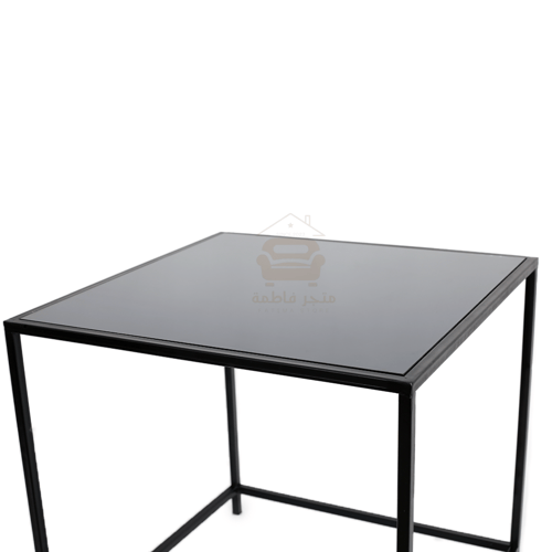 طاولة جانبية قواعد حديد سطح زجاج اسود