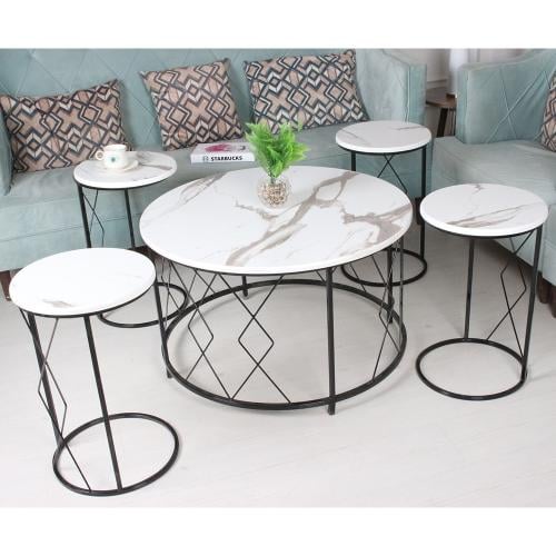 طقم طاولة لون أسود مع 4 طاولات خدمة