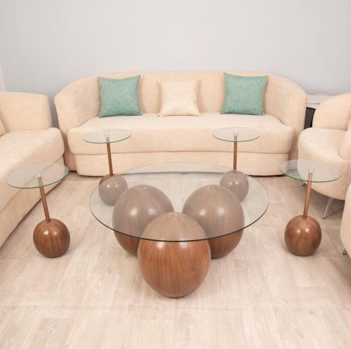 طقم طاولة مع 4 طاولات خدمة رخام صناعي لون بني