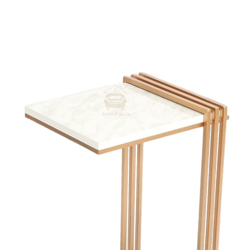 طاولة خدمة مستطيله مع ديكور لون ذهبي سطح خشب رخامي...