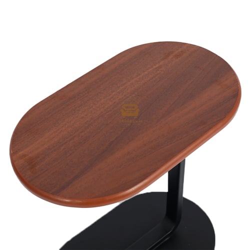طاولة خدمة شكل بيضاوي قاعدة حديد لون أسود وخشب لون...
