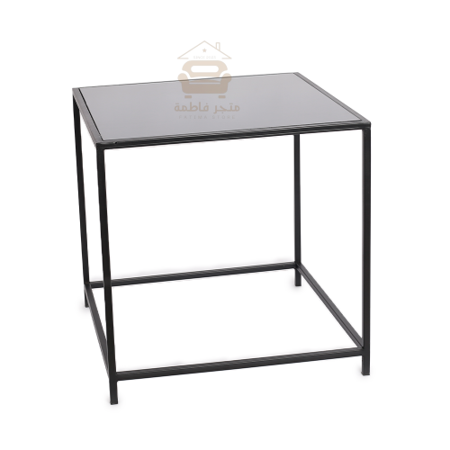 طاولة جانبية قواعد حديد سطح زجاج اسود