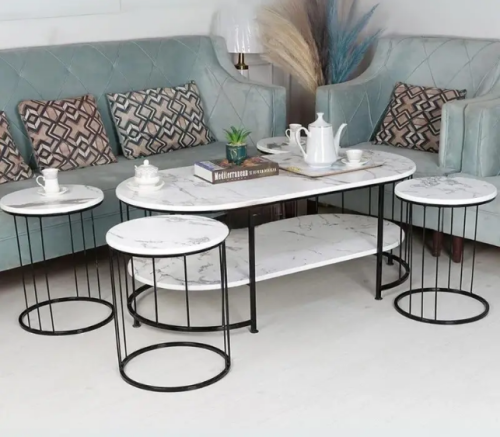 طقم طاولة شكل بيضاوي مع 4 خدمة