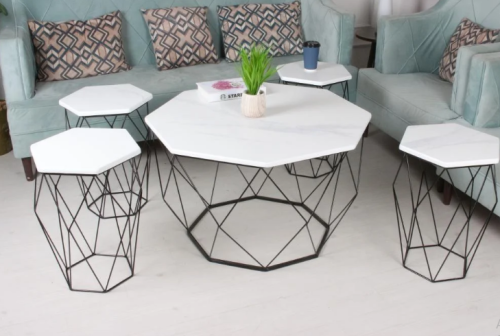 طقم طاولات متداخلة لون أسود 5 قطع بسطح شبيه الرخام