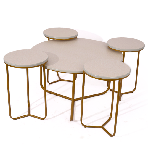 طقم طاولة تقديم مع 4 طاولات خدمة لون ذهبي وسطح خشب...