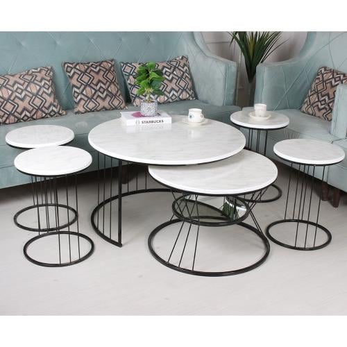 طقم طاولتين لون أسود مع 4 طاولات خدمة