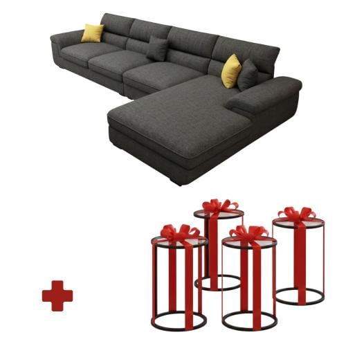 ركنة كنب رمادي – 300 سم مع هدية 4 طاولات خدمة