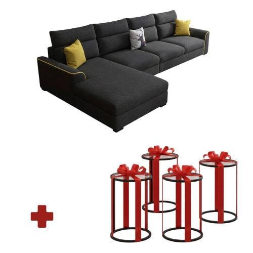 ركنة كنب أسود بطول 300 سم مع هدية 4 طاولات خدمة