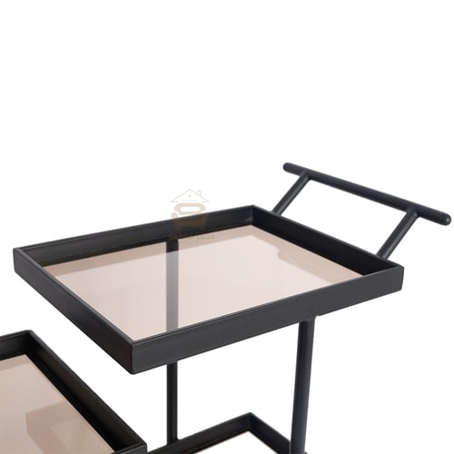 عربة تقديم تصميم عصري مع عجلات وزجاج بني شفاف مع ق...