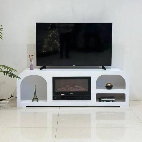 طاولة تلفزيون لون ابيض مع دفاية 140*60*45