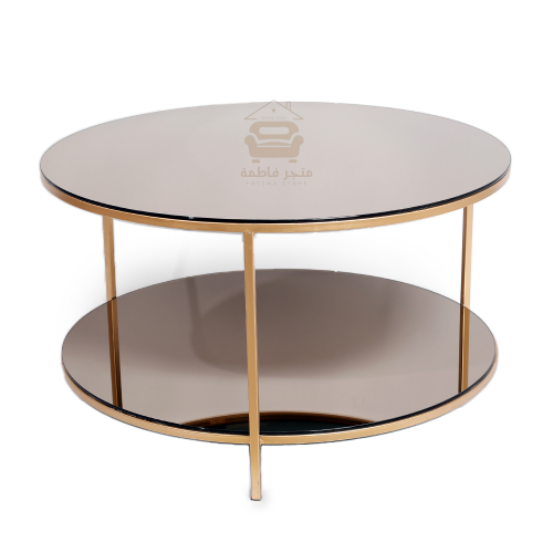 طاولة تقديم شكل دائري دورين زجاج مراية لون بني