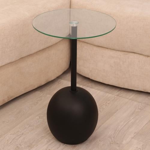 طاولة خدمة رخام صناعي شكل كره لون أسود سطح زجاج شف...