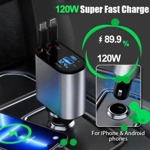 شاحن سيارة تكنال 4*1 120W بسلكين سحب ايفون & تايب...