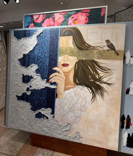 لوحة قماشية فخمة بتصميم فتاه رسم يدوي