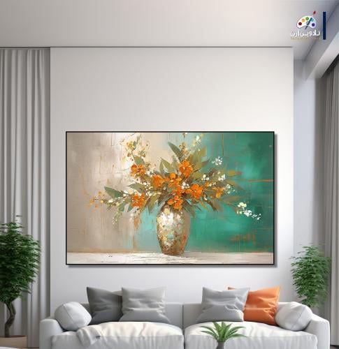 لوحة قماشية فخمة بتصميم تجريدي و ورد
