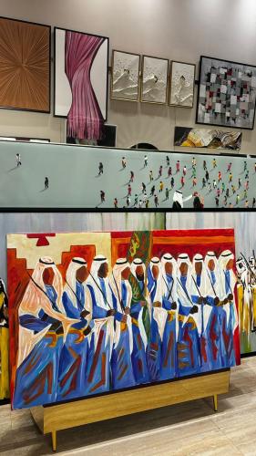 لوحة قماشية فخمة بتصميم فن شعبي -رسم يدوي