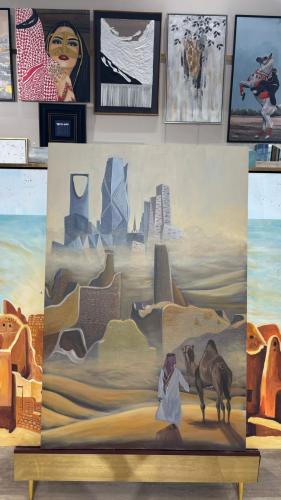 لوحة قماشية فخمة بتصميم من روح السعودية رسم يدوي