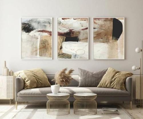 لوحة ثلاثية قماشية فخمة بتصميم فن تجريدي