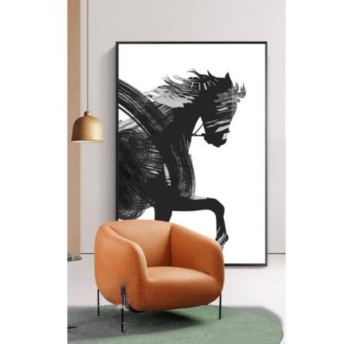 لوحة قماشية فخمة بتصميم حصان اسود