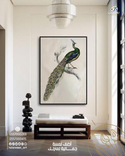 لوحة قماشية فخمة بتصميم طاووس