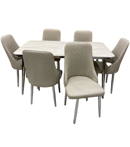 طاولة طعام رخام ستيل فضي 6 كرسي لون رمادي فاتح