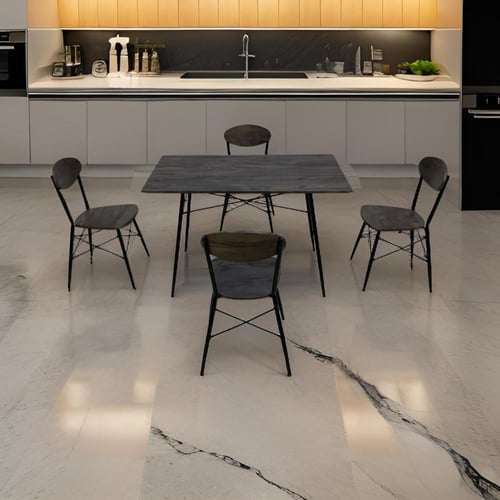 طاولة طعام خشب 4 كرسي لون بني غامق