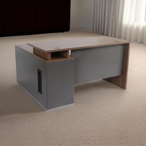 مكتب حرف L مقاس 140سم لون بني فاتح + رمادي