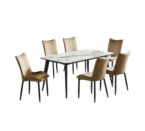 طاولة طعام 6 كرسي لون بني - سطح سيراميك