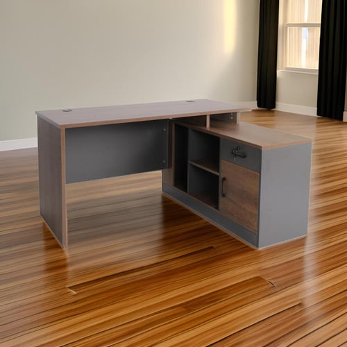 مكتب حرف L مقاس 140سم لون بني فاتح + رمادي