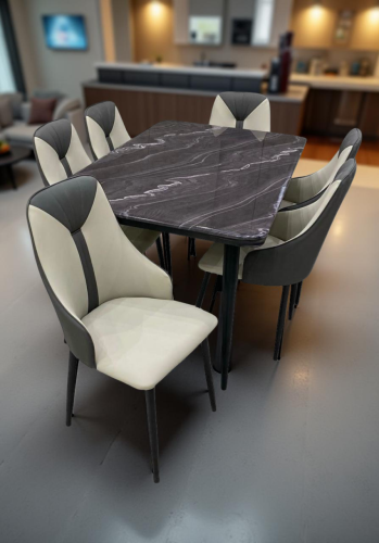 طاولة طعام رخام 6 كرسي لون بيج*رمادي غامق