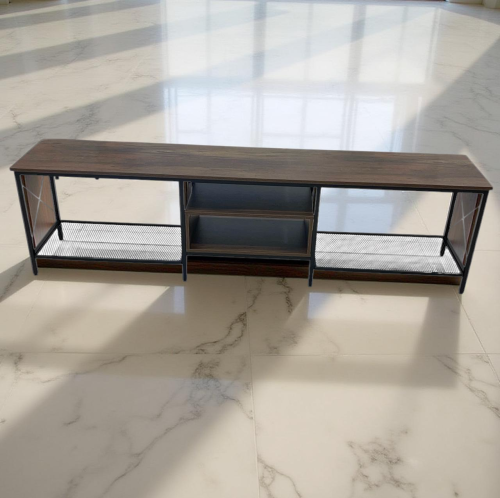 طاولة تلفاز خشب ورف اضافي ستيل مقاس 200 سم - لون ك...