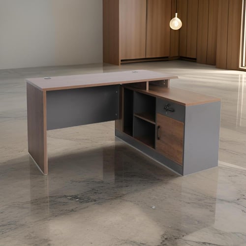 مكتب حرف L مقاس 140سم لون بني فاتح + رمادي