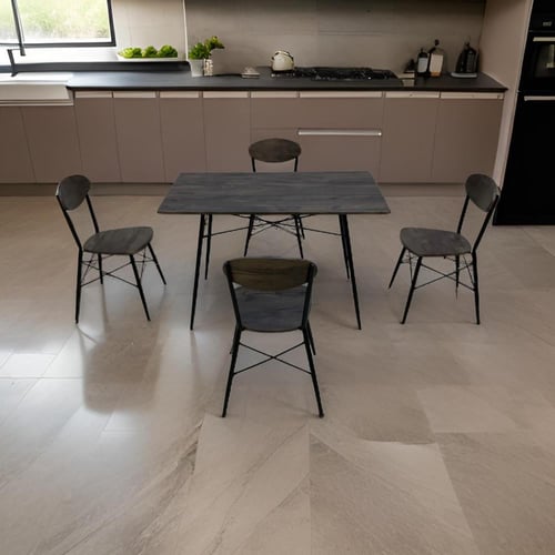 طاولة طعام خشب 4 كرسي لون بني غامق