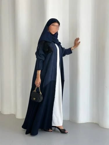 عباية كريب حرير مغسول كحلي وكريب سادة
