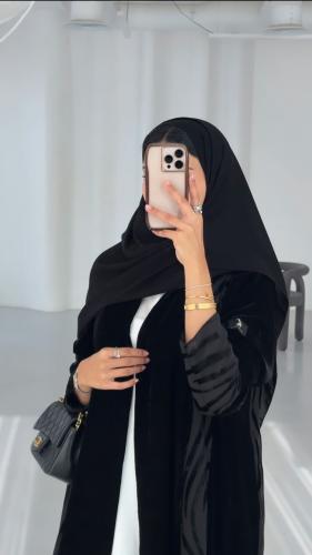 عباية مخمل اسود مع مخمل شفاف مبطن