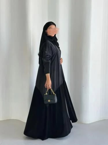 عباية كريب حرير مغسول اسود وكريب سادة