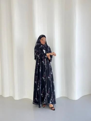 عباية شيفون مبطنة شيفون اسود