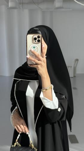 عباية كريب اسود مع تدخيلات لولو